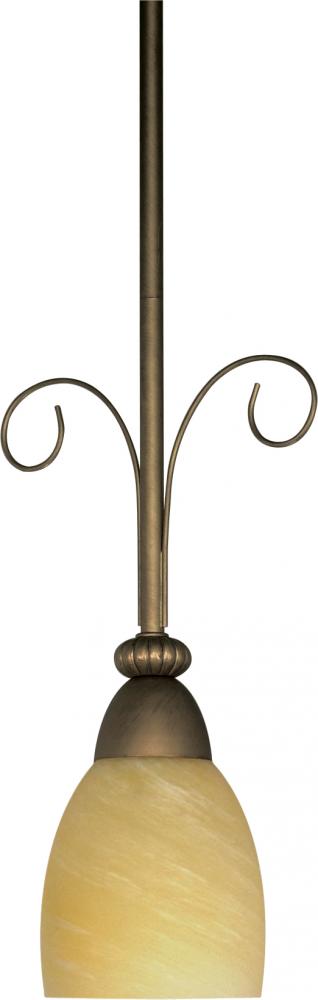 1-Light 9" Mini Pendant with Hang Straight Canopy in Flemish Gold Finish with Gold Washed