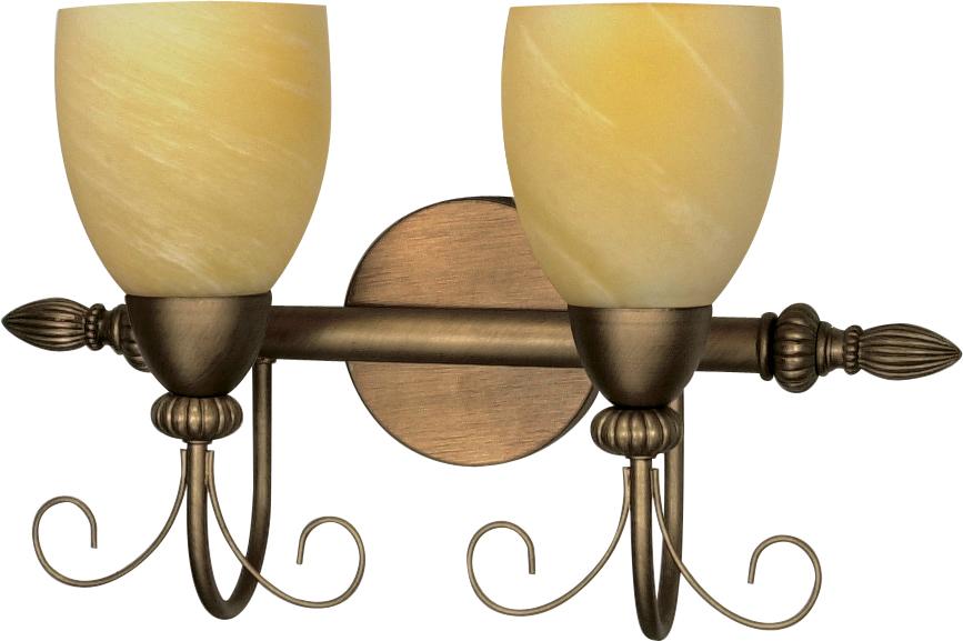 2-Light 18" Wall Mounted Vanity Light Fixture in Flemish Gold Finish with Gold Washed Alabaster