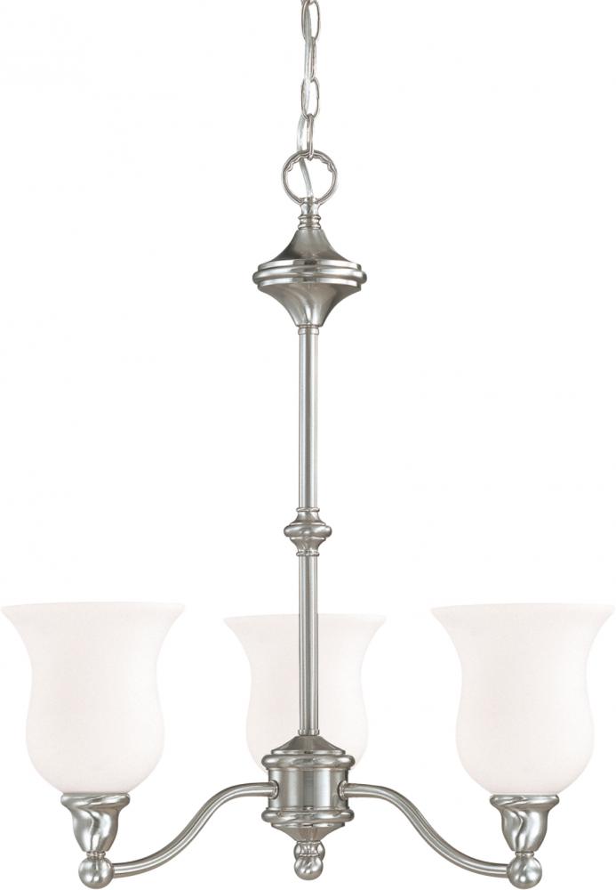 3-Light Chandelier in Brush Nickel Finish and White Satin Glass