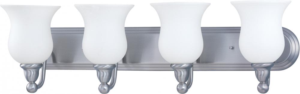 4-Light Wall Mounted Vanity Light Fixture in Brush Nickel Finish and White Satin Glass