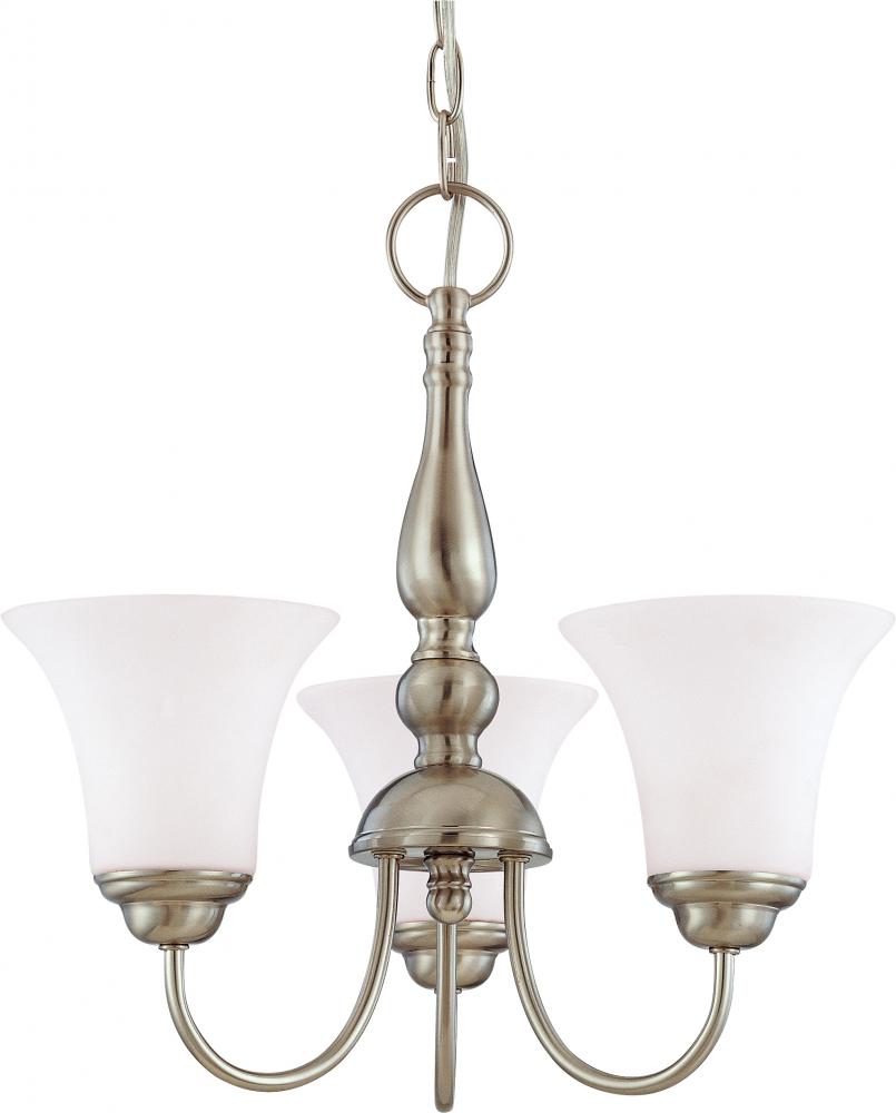 3-Light Brushed Nickel Chandelier with White Satin Glass and (3) 13W GU24 Bulbs Included