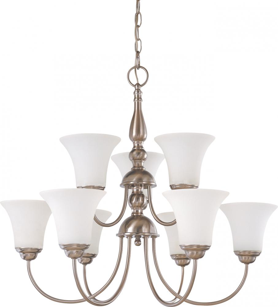 9-Light 2-Tier Brushed Nickel Chandelier with White Satin Glass and (9) 13W GU24 Bulbs Included