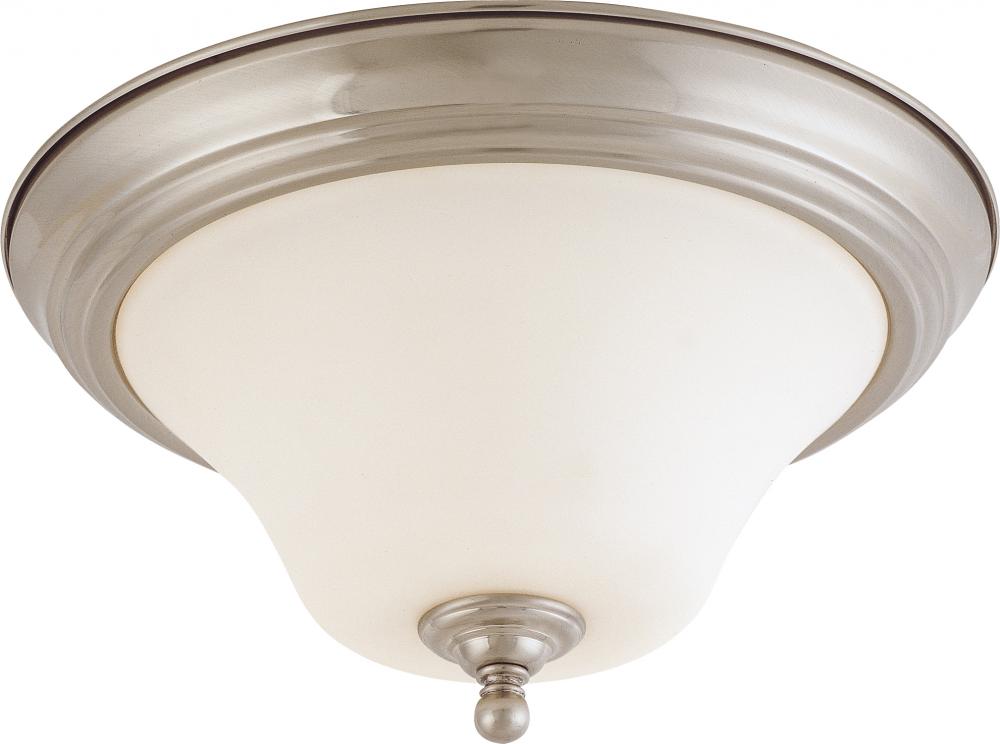 2-Light Medium Dome Flush Mount Ceiling Light in Brushed Nickel Finish with White Satin Glass and