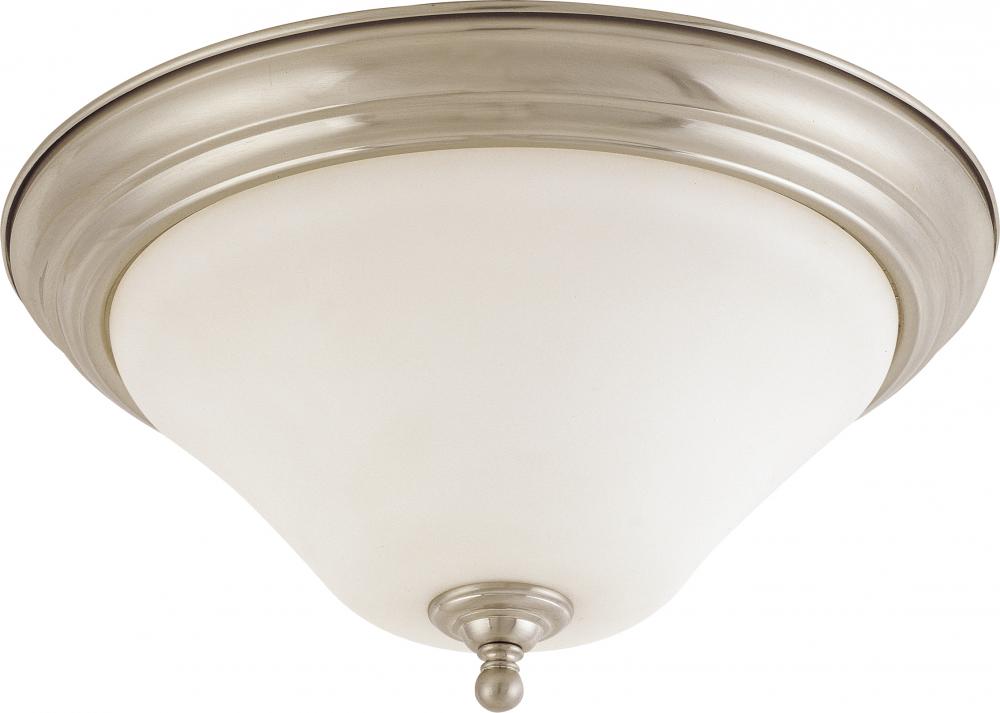 2-Light Large Dome Flush Mount Ceiling Light in Brushed Nickel Finish with White Satin Glass and (2)