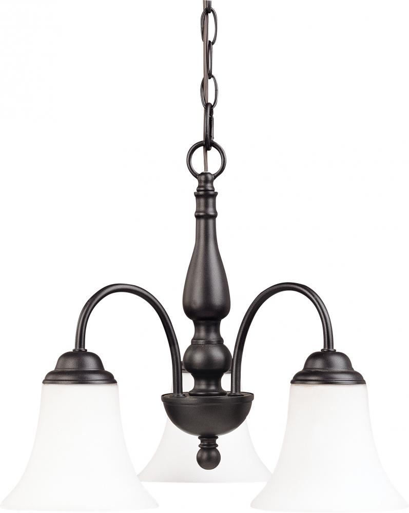 3-Light Dark Chocolate Bronze Chandelier with White Satin Glass and (3) 13W GU24 Bulbs Included