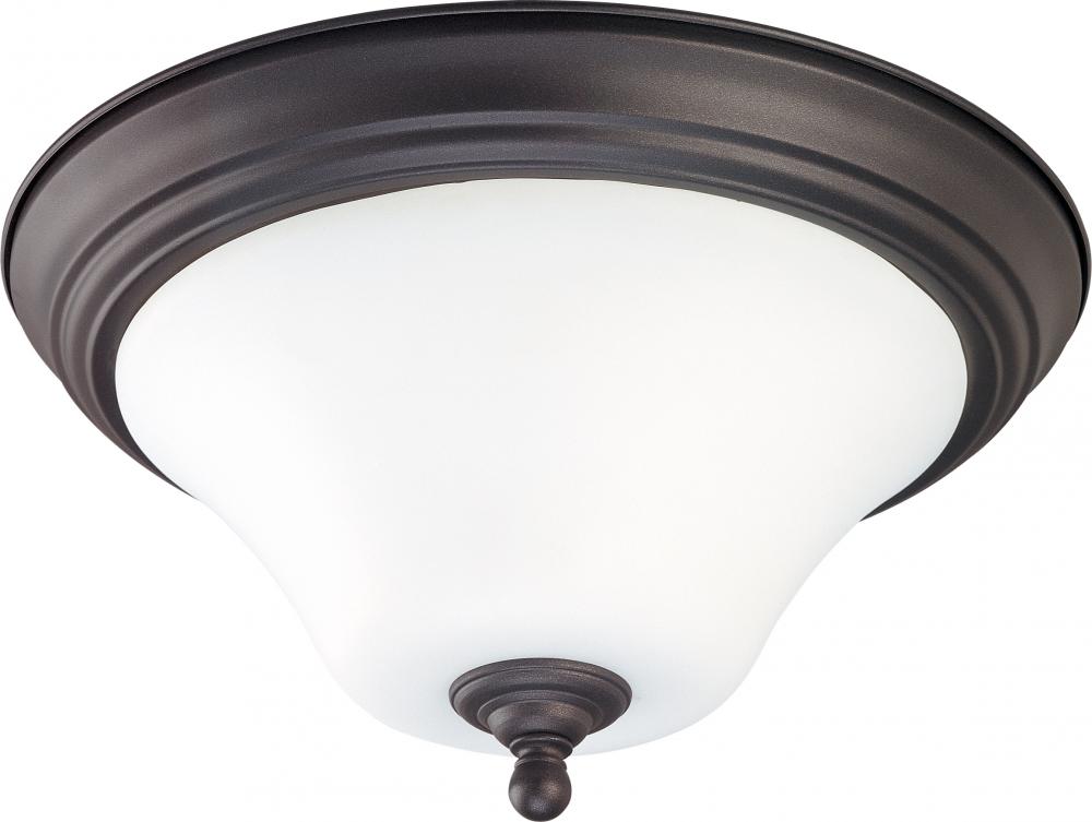 1-Light Small Dome Flush Mount Ceiling Light in Dark Chocolate Bronze and White Satin Glass and (1)