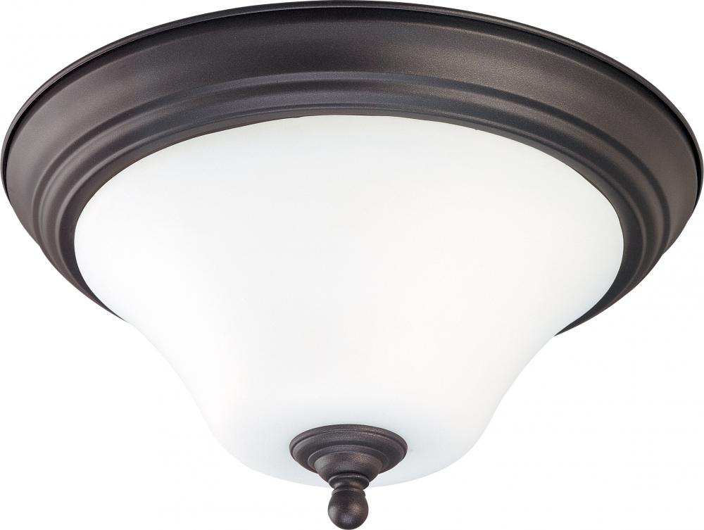 2-Light Medium Dome Flush Mount Ceiling Light in Dark Chocolate Bronze and White Satin Glass and (2)