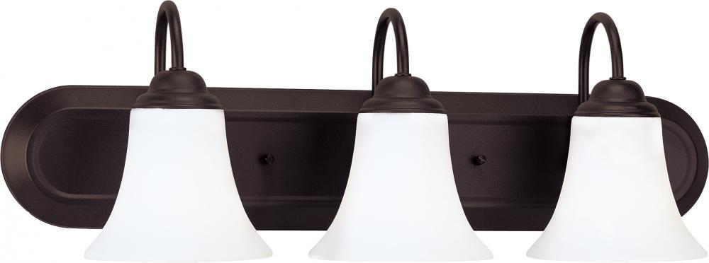 3-Light Vanity Fixture in Dark Chocolate Bronze and White Satin Glass and (3) 13W GU24 Bulbs