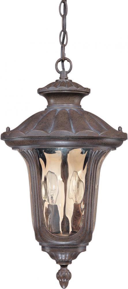 2-Light Outdoor Hanging Lantern in Fruitwood Finish and Amber Water Glass