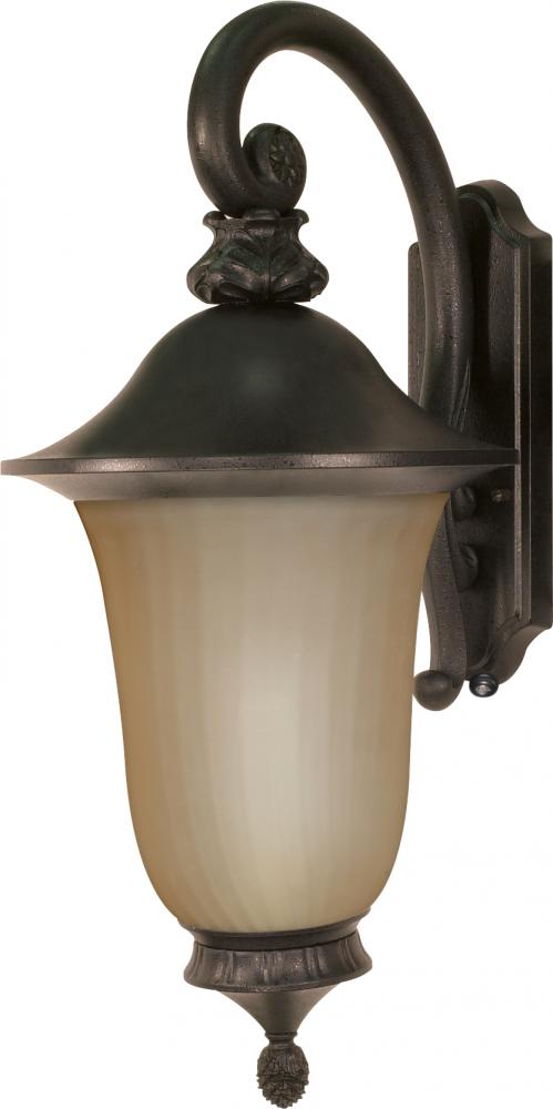 1-Light Large Outdoor Wall Lantern (Arm Down) with Photocell in Old Penny Bronze Finish and (1) 23W