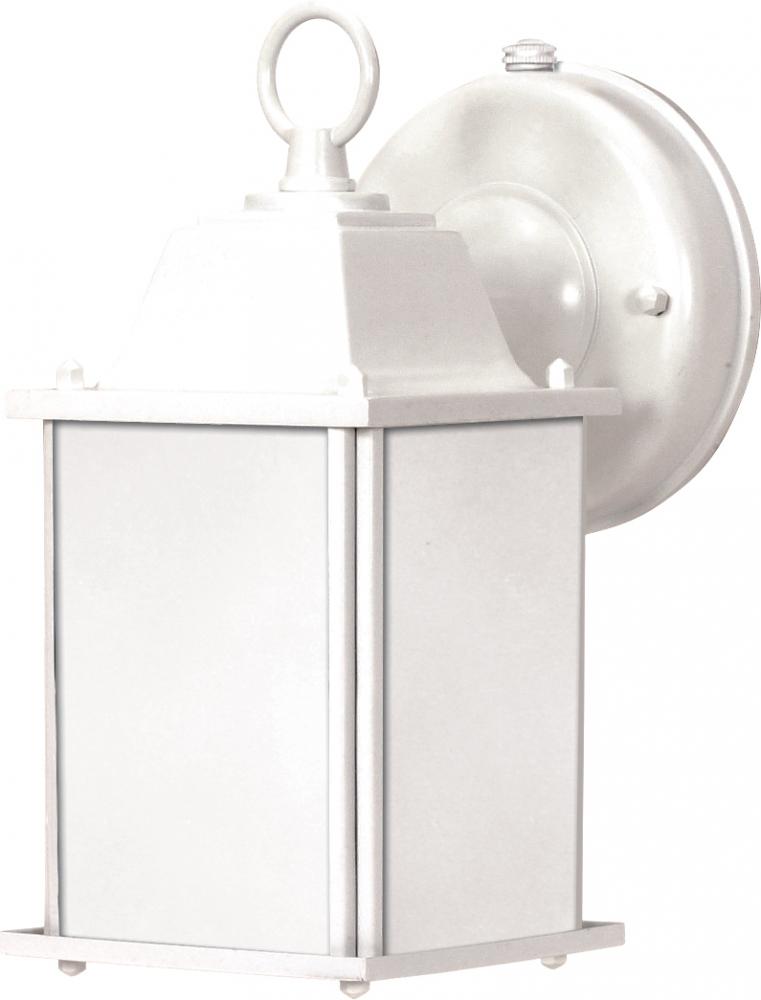 1-Light Cube Lantern Outdoor Light Fixtures with Photocell in White Finish with Frosted Glass and