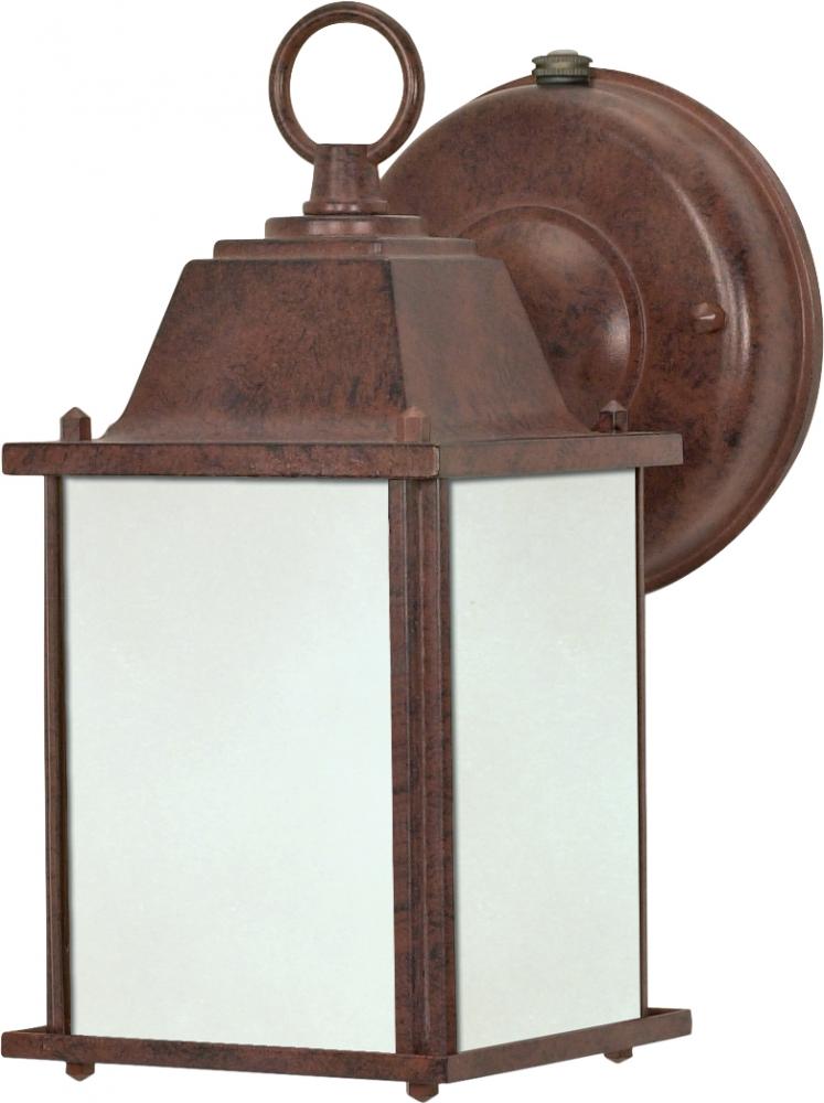 1-Light Cube Lantern Outdoor Light Fixtures with Photocell in Old Bronze Finish with Frosted Glass