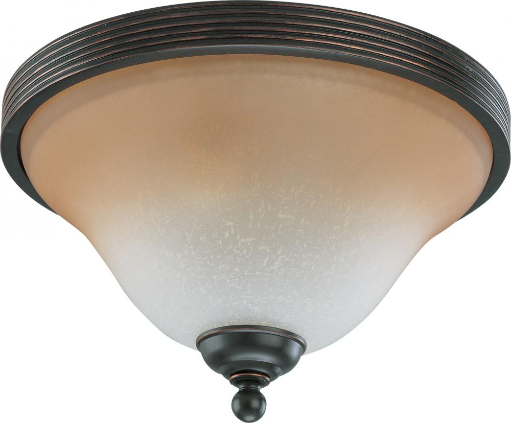 2-Light Medium Flush Mount Ceiling Light in Sudbury Bronze Finish with Champagne Linen Glass