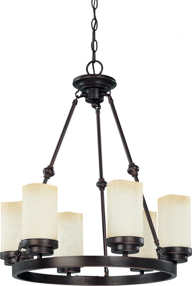 6-Light Small Round Chandelier in Patina Bronze Finish with Saddle Stone Glass