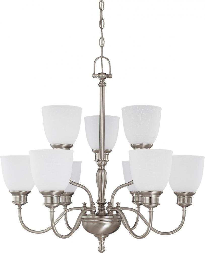 9-Light 2-Tier Chandelier in Brushed Nickel Finish with Frosted Linen Glass