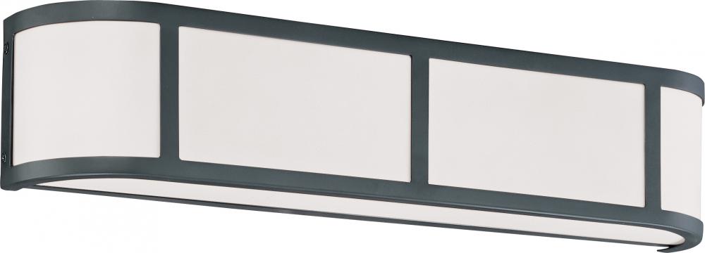 Odeon - 3 Light Vanity with Satin White Glass - Aged Bronze Finish