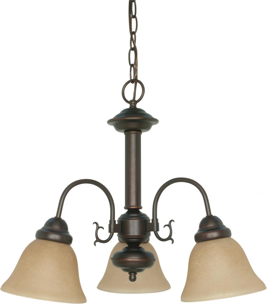 3-Light Small Chandelier in Mahogany Bronze Finish with Champagne Linen Glass and (3) 13W GU24 Lamps