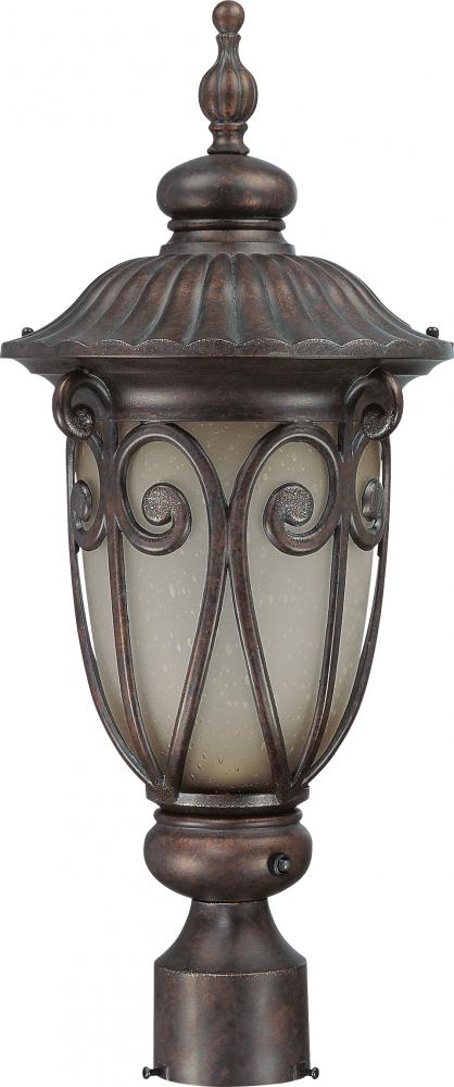 1-Light Medium Outdoor Wall Lantern with Photocell in Burlwood Finish with Frosted Wheat Glass and