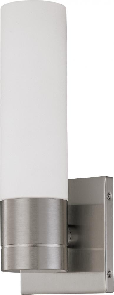 1-Light Vertical Wall Sconce in Brushed Nickel Finish with White Glass and (1) 13W GU24 Lamp