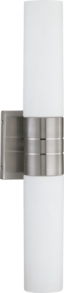 2-Light Vertical Tubes Wall Sconce in Brushed Nickel Finish with White Glass and (2) 13W GU24 Lamps