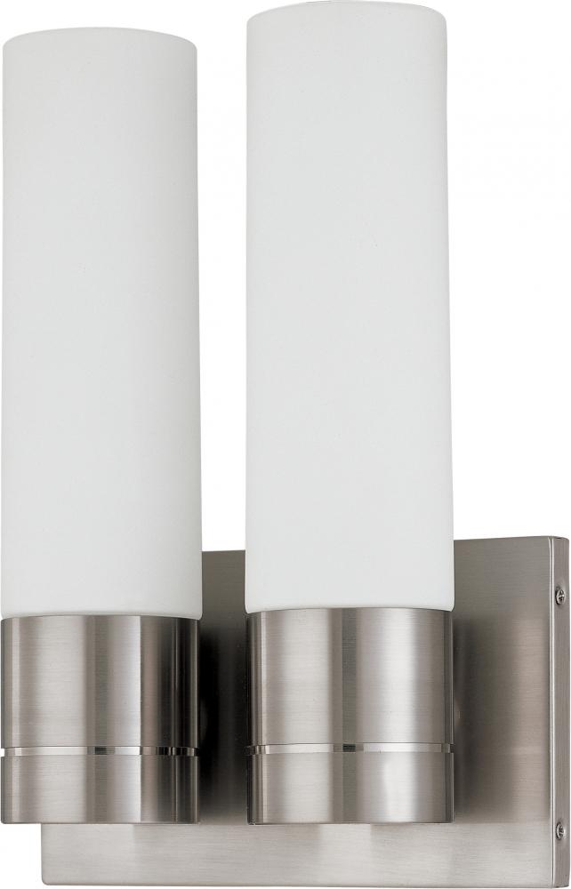 2-Light Twin Tube Wall Sconce in Brushed Nickel Finish with White Glass and (2) 13W GU24 Lamps