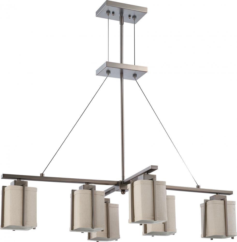 Logan ES - 6 Light Island Pendant w/ Khaki Fabric Shade - (6) 13 GU24 Lamps Included