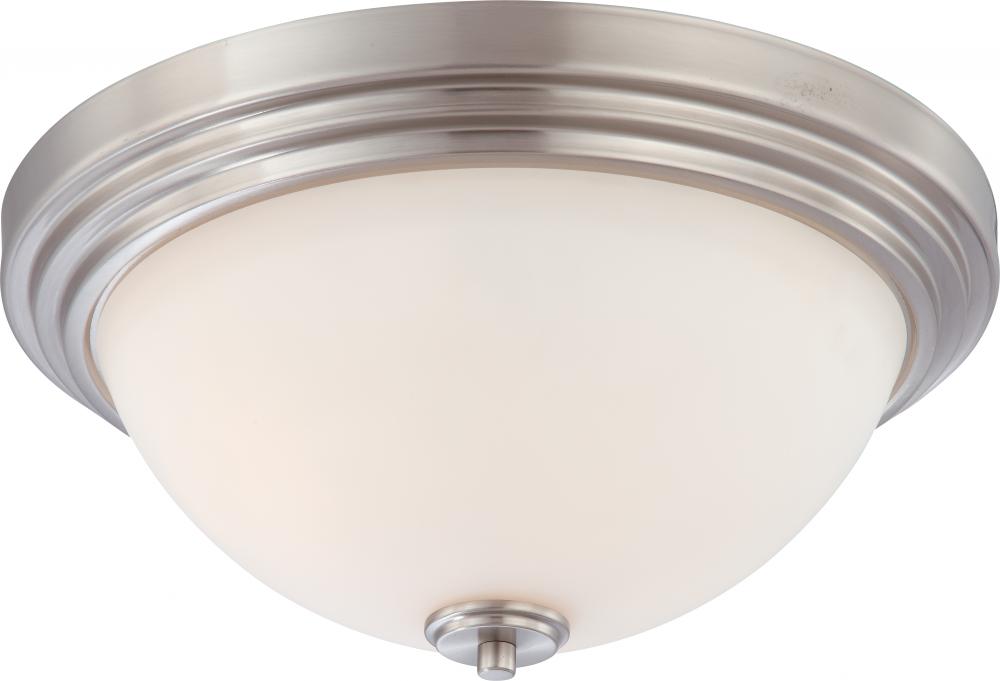 3-Light Flush Mount Lighting Fixture in Brushed Nickel Finish with White Satin Glass