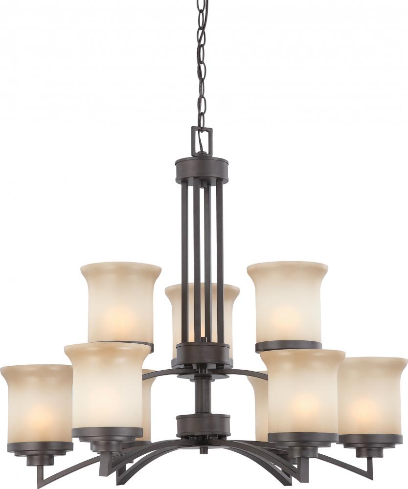 Harmony - 9 Light Two Tier Chandelier w/ Saffron Glass