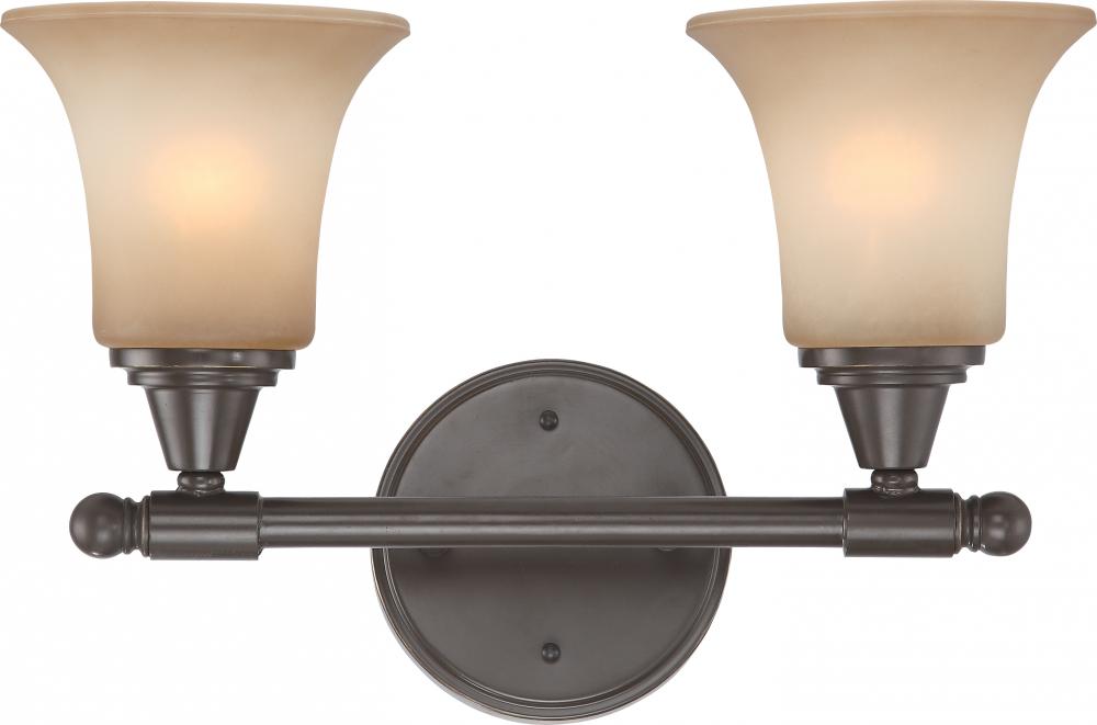 2-Light Vanity Fixture in Vintage Bronze Finish with Auburn Beige Glass