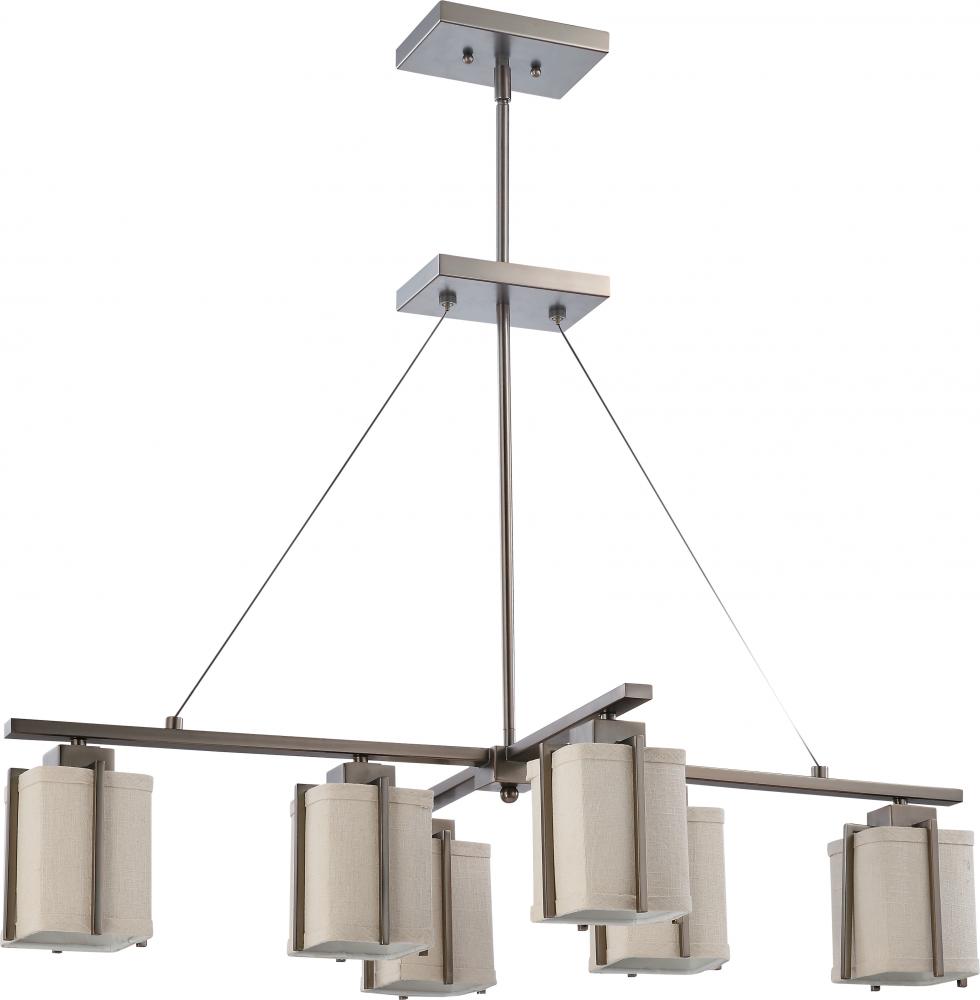 Logan - 6 Light Island Pendant w/ Khaki Fabric Shade - (6) 13 GU24 Lamps Included