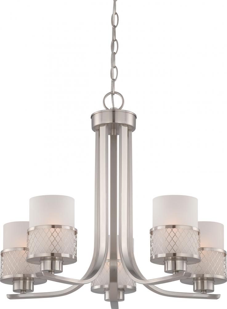 Fusion - 5 Light Chandelier with Frosted Glass - Brushed Nickel Finish