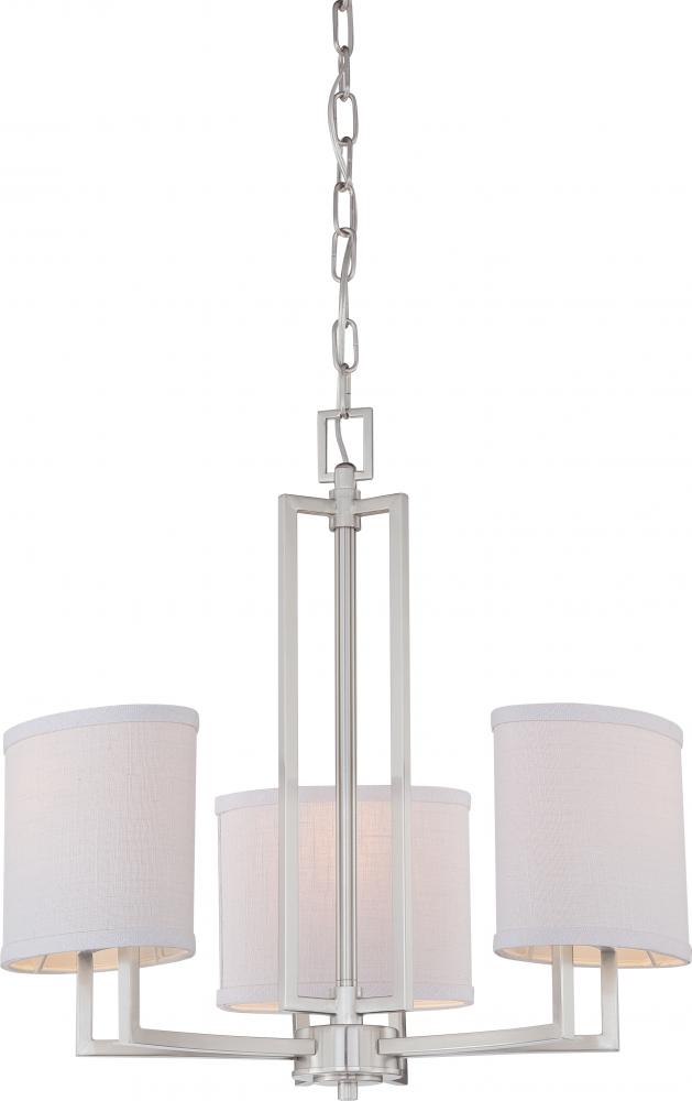 Gemini - 3 Light Chandelier with Slate Gray Fabric Shades - Brushed Nickel Finish