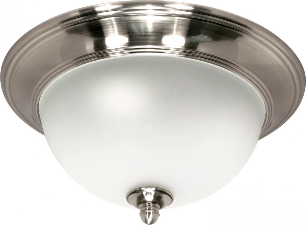 2-Light Small Flush Dome Ceiling Light Fixture in Smoked Nickel Finish with Satin Frosted Glass and