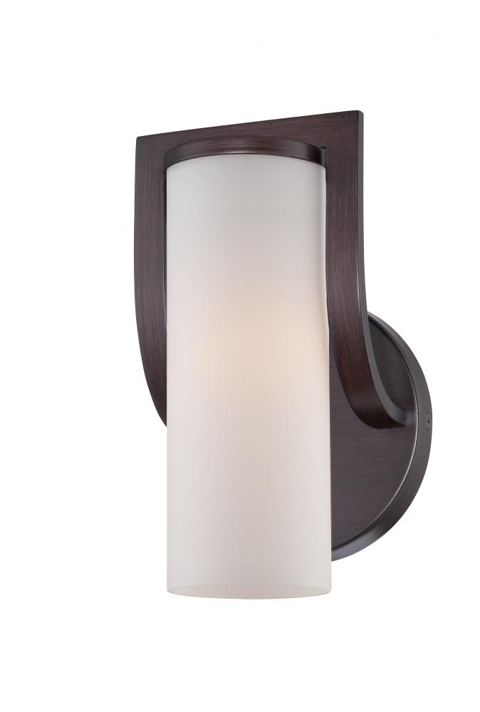 1-Light Wall Mounted Vanity Light in Russet Bronze Finish with White Satin Glass