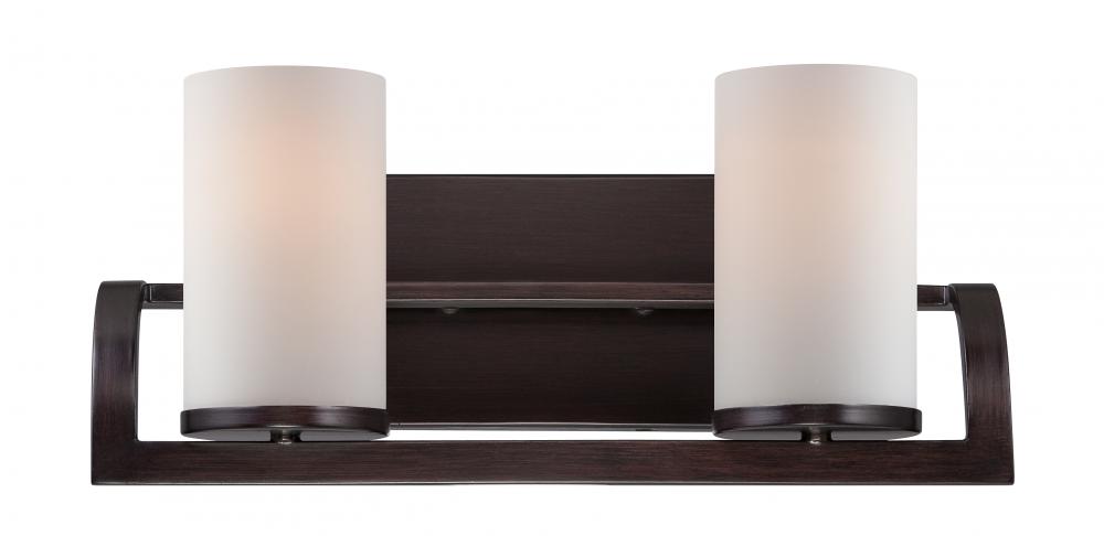 2-Light Wall Mounted Vanity Light in Russet Bronze Finish with White Satin Glass