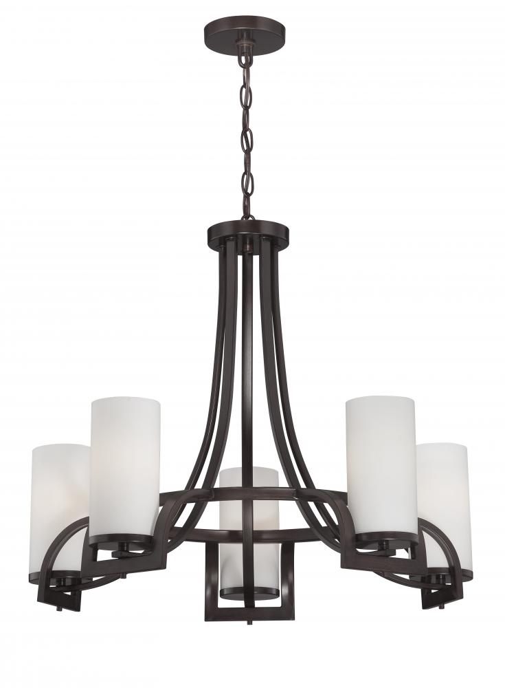 5-Light Russet Bronze Chandelier with White Satin Glass