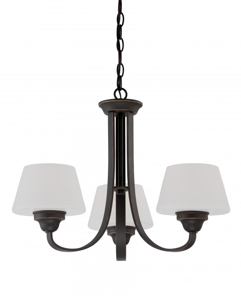 3-Light Russet Bronze Chandelier with Satin White Glass