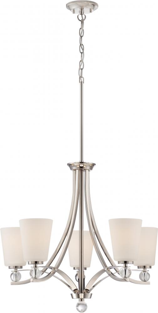 Connie - 5 Light Chandelier with Satin White Glass - Polished Nickel Finish