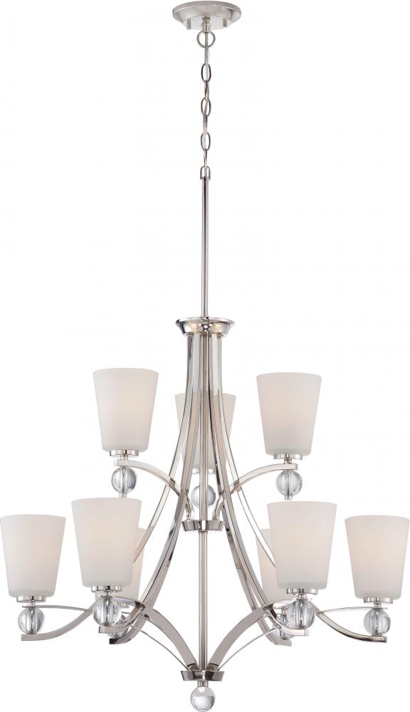 Connie - 9 Light 2 Tier Chandelier with Satin White Glass - Polished Nickel Finish