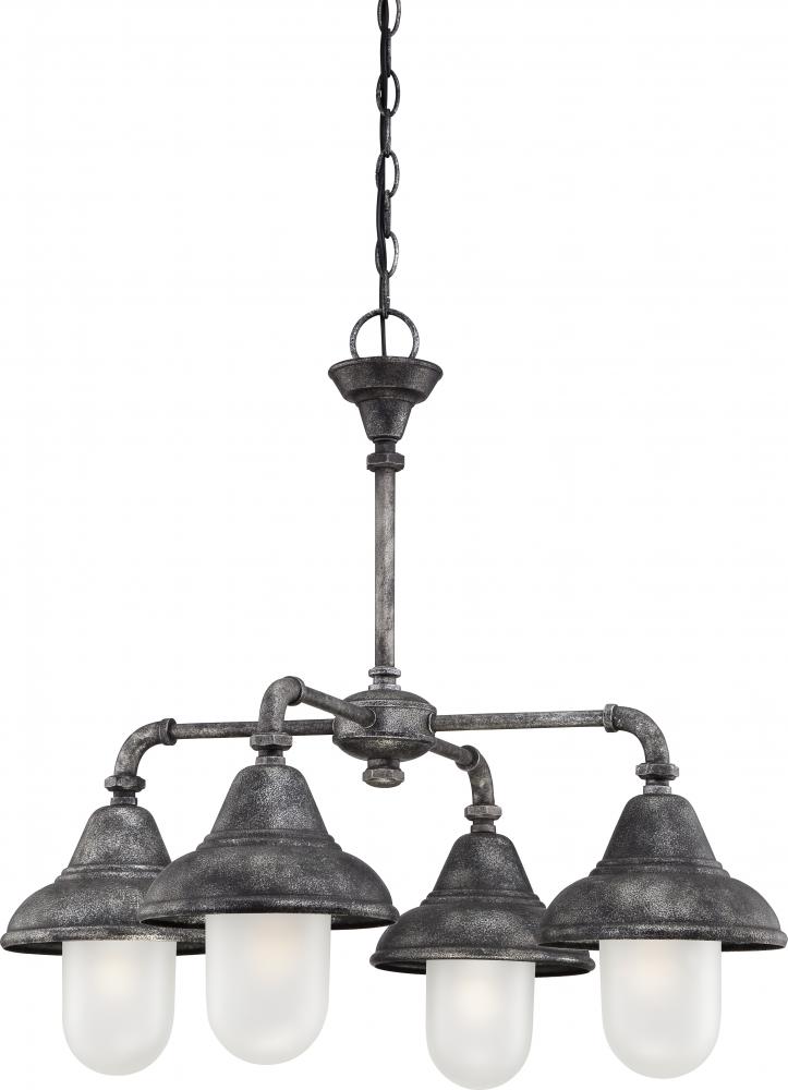 4-Light Chandelier in Industrial Iron Finish with Frosted Glass