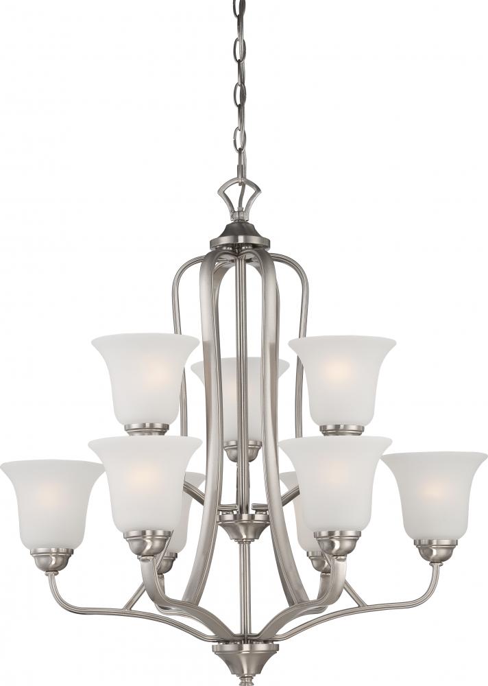 Elizabeth - 9 Light 2 Tier Chandelier with Frosted Glass - Brushed Nickel Finish