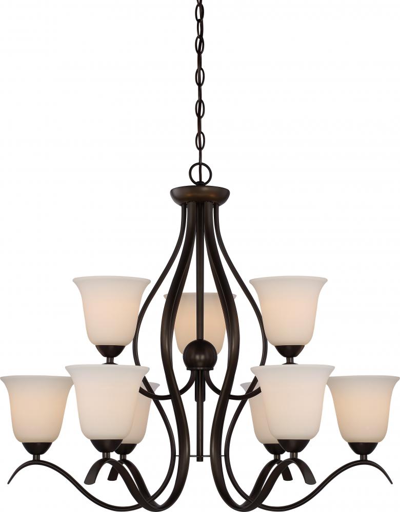 Dillard - 9 Light 2-Tier Chandelier with White Glass