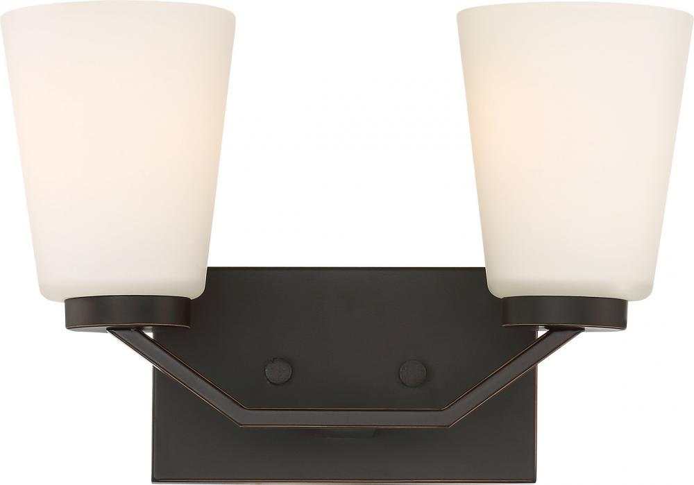 Nome - 2 Light Vanity with Satin White Glass - Mahogany Bronze Finish