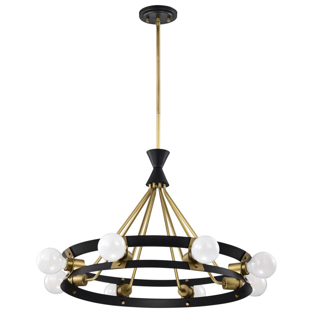 Marsden 8 Light Chandelier; Matte Black and Natural Brass Finish