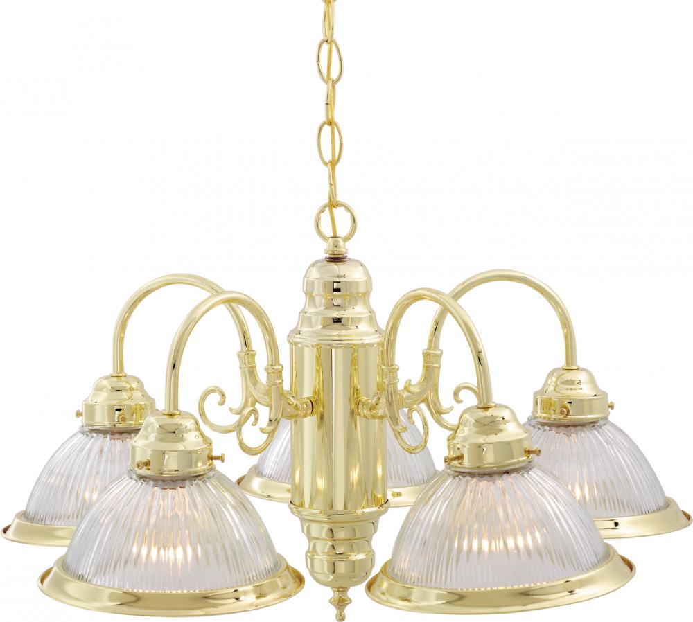 5 Light - 22" - Chandelier - with Clear Ribbed Shades