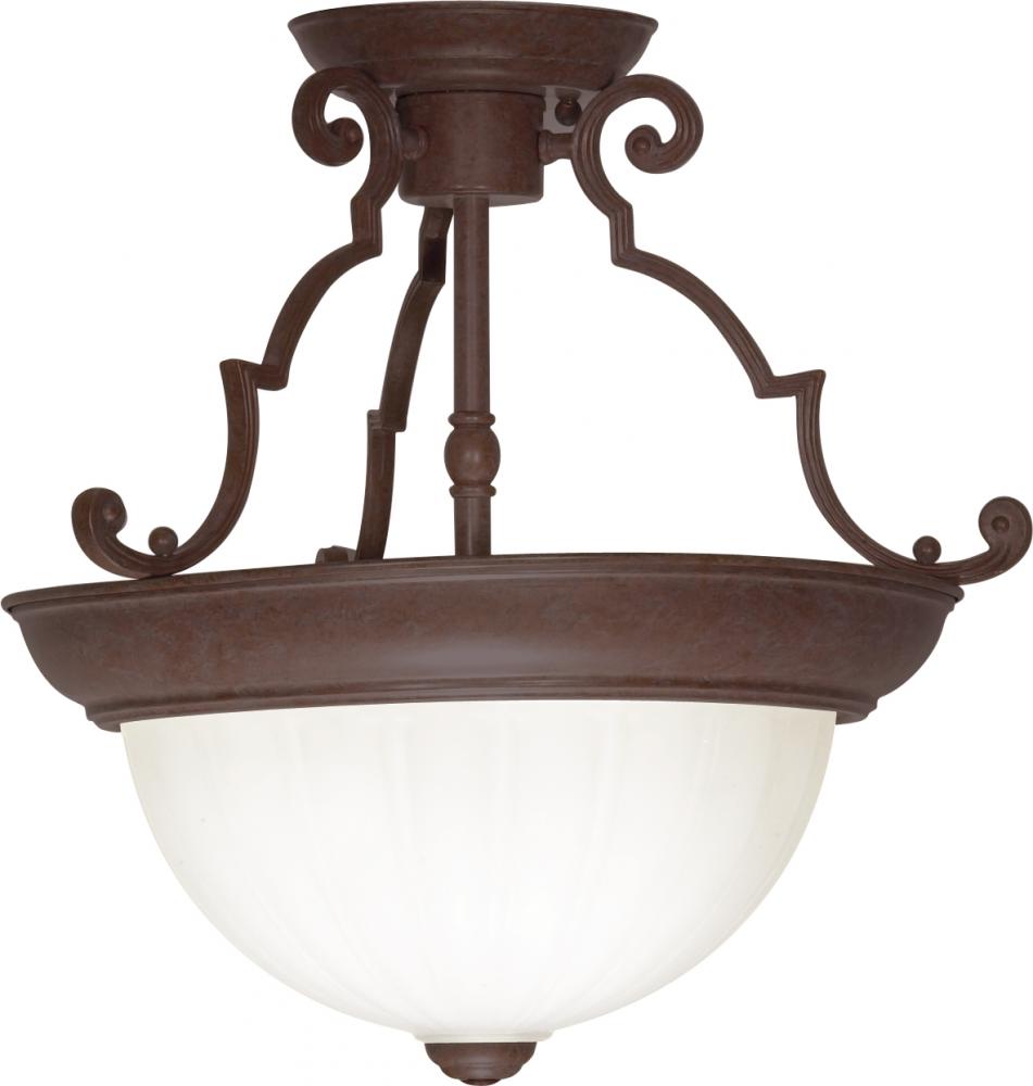 2 Light - 13" - Semi-Flush Dome - Frosted Melon Glass