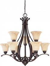 Nuvo 60/1403 - 9-Light 2-Tier Chandelier in Copper Espresso Finish with Honey Marble Glass Shades