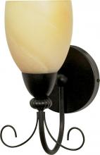 Nuvo 60/154 - 1-Light 7" Wall Mounted Vanity Light Fixture in Textured Black Finish with Gold Washed Alabaster