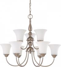 Nuvo 60/1903 - 9-Light 2-Tier Brushed Nickel Chandelier with White Satin Glass and (9) 13W GU24 Bulbs Included