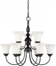 Nuvo 60/1923 - 9-Light 2-Tier Dark Chocolate Bronze Chandelier with White Satin Glass and (9) 13W GU24 Bulbs